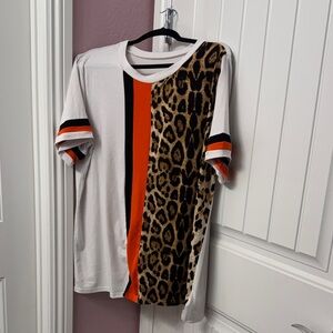 Leopard Print and Striped Short Sleeve Tee